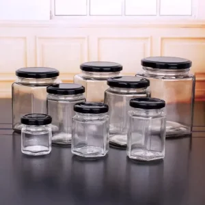 China Manufacturer 40ml 85ml 100ml 180ml 280ml 380ml 500ml Transparent Hexagon Glass Honey Jars