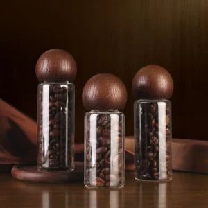 Chinese Style Coffee Bean Glass Sealed Jar High Borosilicate Round Wood Cover Food Grade Tea Storage Distribution Bottle