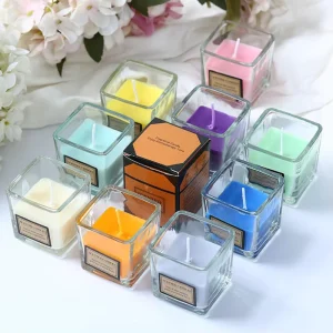 Christmas Home Decor Glass Square Jar Essential Oil Aromatherapy Scented Candle