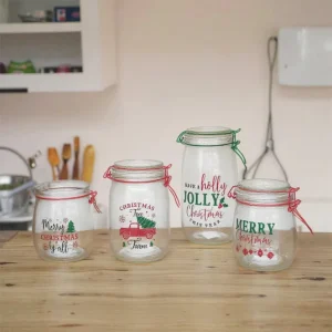 Christmas Theme Glass Food Storage Containers with Airtight Clip Lids