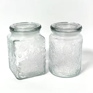 Classic Embossed Counter Jar Handcrafted Carved Kitchen Canisters with Airtight Glass Lid for Kitchen Counter Sugar