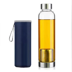 Classical Student Sport Custom Pattern High Borosilicate Thermotolerant clear Glass Water Bottle With Tea Filter