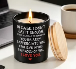 Clean Burning Wax in Black Glass Jar with Bamboo Lid Infused with Soft Essential Oil Fragrance Ideal as a Heartfelt Present