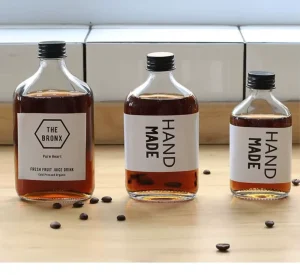 Clear 100ml 200ml 250ml 350ml 500ml Flat Flask Glass Bottles for Cold Brew Coffee Juice Beverage Wine Liquor Tea Milk