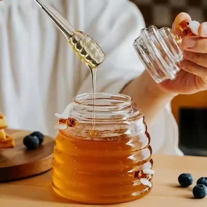 Clear 17oz Borosilicate Glass Honey Jar with Bee Dipper and Lid