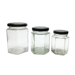 Clear 6oz 12oz 24oz Hexagon Glass Honey Jam Jar with Metal Screw Lid