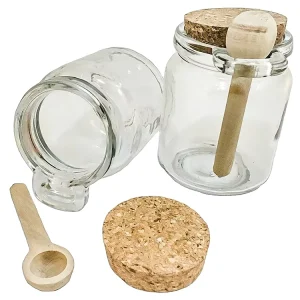 Clear 8oz 240ml Glass Salt Storage Jar with Cork Stopper and Wooden Spoon