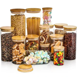 Clear Airtight Glass Food Storage Jar with Bamboo Lid