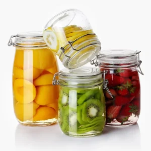 Clear Airtight Glass Storage Jar with Glass Lid and Buckle 1L 2L 3L