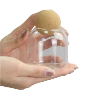Clear Borosilicate Glass Storage Jars with Cork Ball Lids for Kitchen Pantry and Bathroom Organization