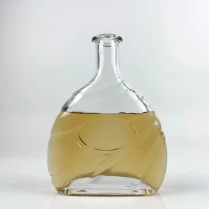 Clear Brandy Glass Bottle with Engraved Lines