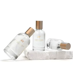 Clear Crystal Perfume Bottle With Metallic Brown Cap Multi-Size Refillable Glass Atomizer