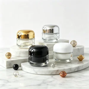 Clear Curved Glass Jar Glass Collar Plastic Screw Cap 20g Capacity for Skin Care Cosmetic Packaging (Face Eye Creams
