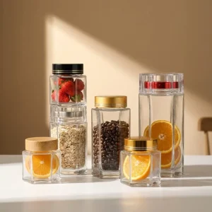 Clear Custom Glass Jar with Plastic Lid for Kitchen Storage and Home Decor