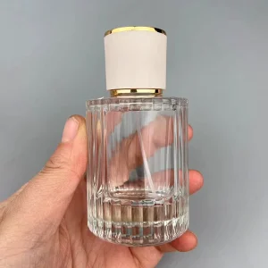 Clear Cylinder Vertical-Stripe Glass Perfume Bottle with Pump Sprayer 30ml 50ml 100ml