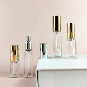 Clear Empty 5ml Square Thick Glass Perfume Spray Bottle with Screw Neck Leakproof Metal Cap