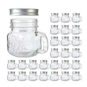 Clear Empty Manufacturer 8oz 250ml Glass Mason Mugs With Handle Silver Lids