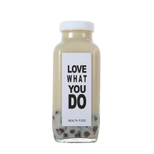 Clear French Square Glass Milk and Juice Beverage Bottles with Lids, 80ml 120ml 180ml 250ml 350ml 500ml