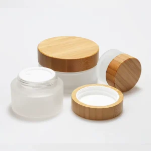 Clear Frosted Glass Jar with Bamboo Lid for Storage and Decoration