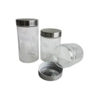 Clear Frosted Glass Storage Jar with Metal Lids for Candy Grain Food Canning in Kitchen Packed in Carton