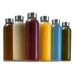 Clear Fruit Water Glass Bottle 500ml 750ml 1000ml with Crown Cap, Custom Logo, and Acid-Etched Surface
