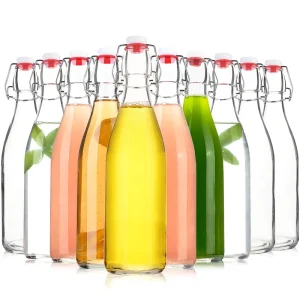Clear Glass Beer Bottles Swinging Top Airtight Stopper 16oz Flip Caps Food Grade for Home Brewing Fermentation Kombucha Vanilla