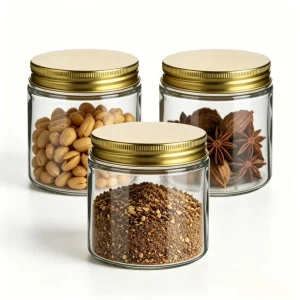 Clear Glass Bottle, 100ml, with Silver Aluminum Lid for Jam, Skincare, Spice, and Food Storage
