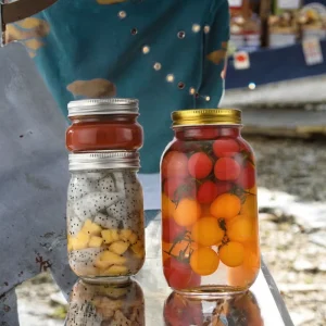 Clear Glass Bottle Food Storage Jar with Metal Lid for Pickles Fruit Honey Sauce