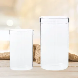 Clear Glass Bottles Storage Container Glass Candle Jars with Glass Lid