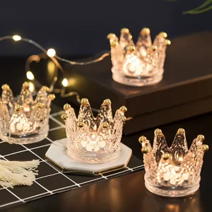 Clear Glass Candle Jar Container with Crown Holder