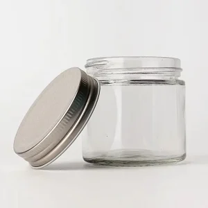 Clear Glass Canning Jar With Aluminum Lid and Silver Cap 8oz for Food Storage