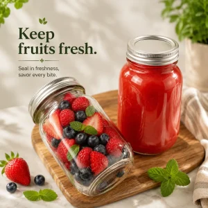 Clear Glass Canning Jar with Airtight Lid for Fruit, Juice and Beverage Storage