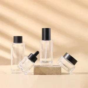 Clear Glass Cosmetic Packaging Set 30g 50g Cream Jar 30ml-150ml Lotion Bottle with Custom Logo