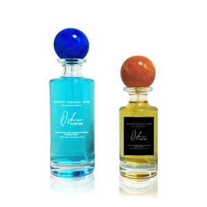 Clear Glass Cylinder Perfume Bottle with Slim Neck Pump Sprayer and Resin Sphere Cap 30ml 50ml 100ml