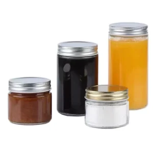 Clear Glass Food Jars, 150ml 500ml, with Screw Cap and Gold-Stamped Labels