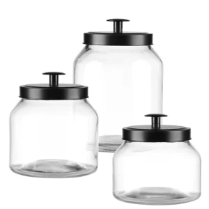 Clear Glass Food Storage Container with Metal Lid, 1-2L Capacity