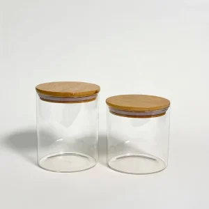 Clear Glass Food Storage Containers Six-Piece Set with Bamboo Lids
