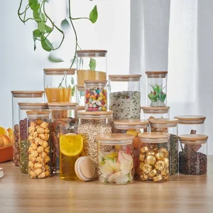 Clear Glass Food Storage Jar with Airtight Bamboo Lid, Multiple Sizes