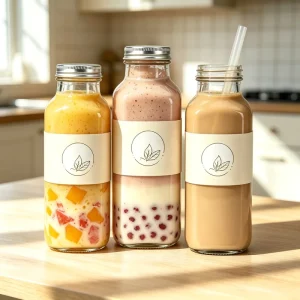 Clear Glass Fruit Juice Storage Bottle with Cap 8oz 12oz