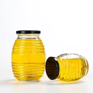 Clear Glass Honey Jar with Metal Screw Cap for Food Storage