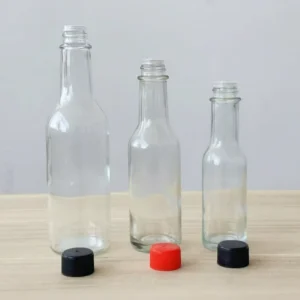Clear Glass Hot Sauce and Jelly Bottles 3oz 150ml 5oz with Screw Cap Red Lid Screen Printed for Chocolate Cake Sugar