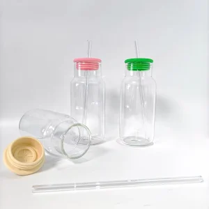 Clear Glass Iced Coffee Tumbler with Silicone Lid and Straw