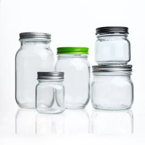 Clear Glass Jam Mason Canning Jars with Aluminum Silver Round Tinplate Lids, 76mm, 80mm, and 95mm