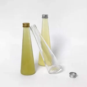 Clear Glass Juice Beverage Bottles with Aluminum Caps for Milk and Smoothies