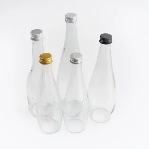 Clear Glass Juice Bottles with Gold Screw Cap for Fruit Drink Packaging