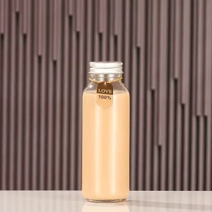 Clear Glass Juice Bottles with Screw Cap Screen Printing and Round Shape for Juice Water Milk Tea