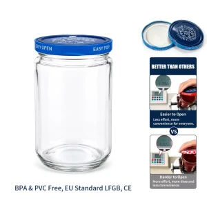 Clear Glass Mason Jar with Gold Metal Lug Lid Airtight Glass Jar for Food Storage Glass Kitchen Jars with Lids 500ml Container