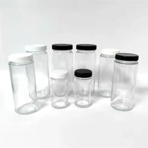 Clear Glass Milk Tea Drinking Jars with Black Screw Caps for Coffee Flower Tea and Beverages