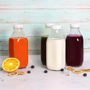 Clear Glass Milk and Beverage Bottles 350ml 500ml 1000ml with Screw Lid