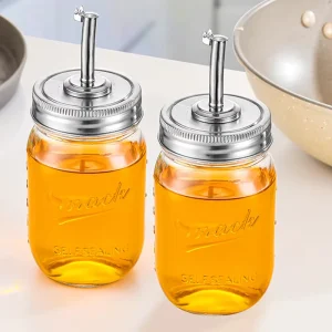 Clear Glass Olive Oil Bottle with Stainless Steel Spout for Kitchen